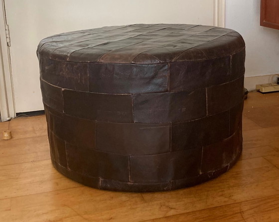 Image 1 of Pouf vintage en cuir marron des années 1970