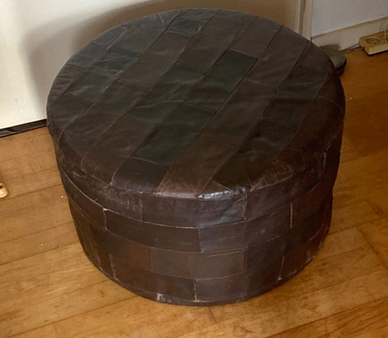 Image 1 of Pouf vintage en cuir marron des années 1970