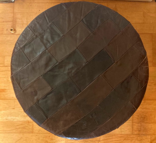 Vintage 1970s brown leather pouf