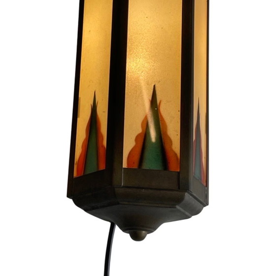 Image 1 of Art Deco / Amsterdam School - Stained glass wall sconce - Bronze frame -