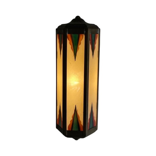 Art Deco / Amsterdam School - Stained glass wall sconce - Bronze frame -