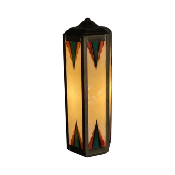 Image 1 of Art Deco / Amsterdam School - Stained glass wall sconce - Bronze frame -