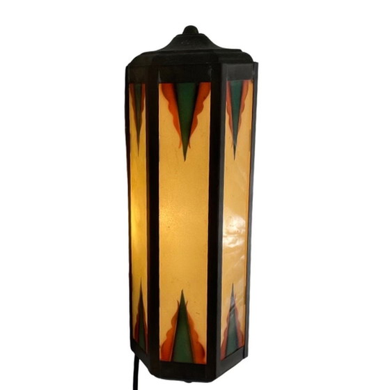 Image 1 of Art Deco / Amsterdam School - Stained glass wall sconce - Bronze frame -