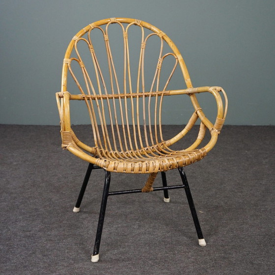 Image 1 of Fauteuil en rotin avec accoudoirs, Dutch Design, 1960