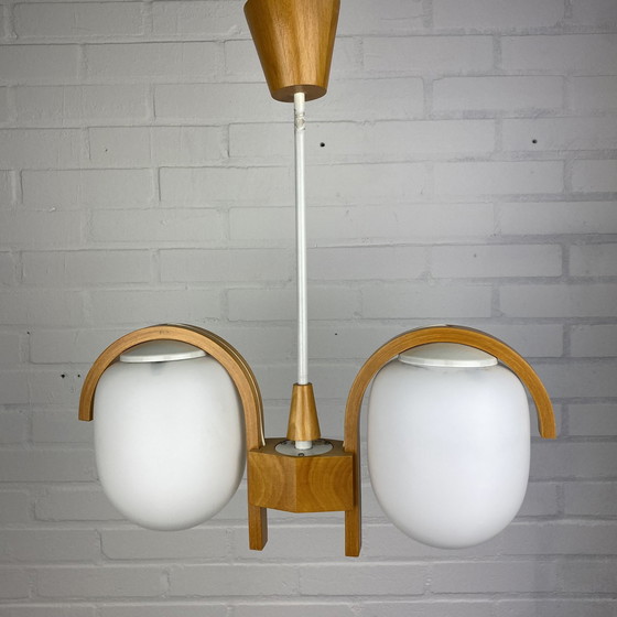 Image 1 of Bow teak hanging lamp with opel glass