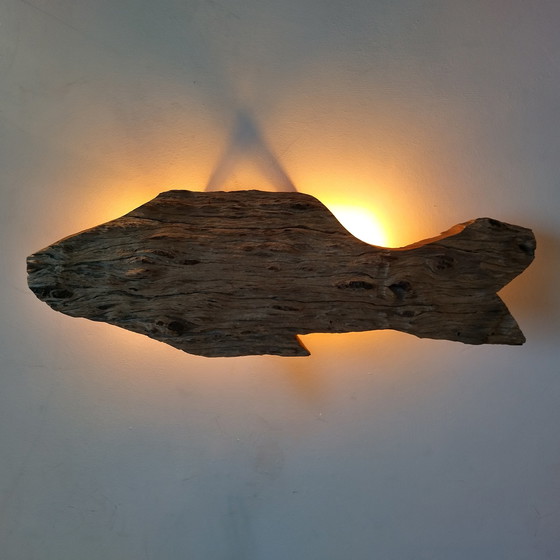 Image 1 of 2x Lampe murale poisson en bois flotté