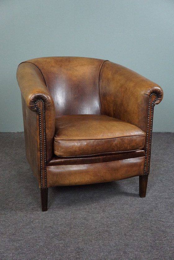 Image 1 of Magnifique fauteuil club confortable en cuir de mouton