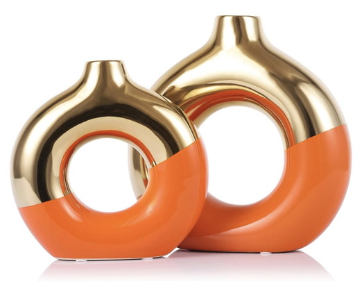 Golden And Orange Ceramic Vases