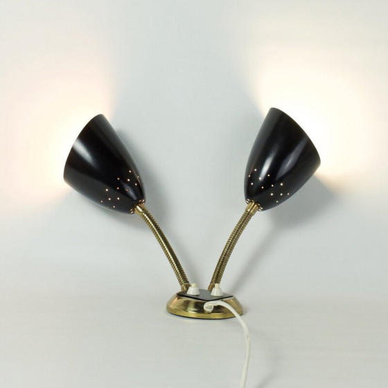 Image 1 of Vintage wall lamp in brass and black lacquered metal, 1950