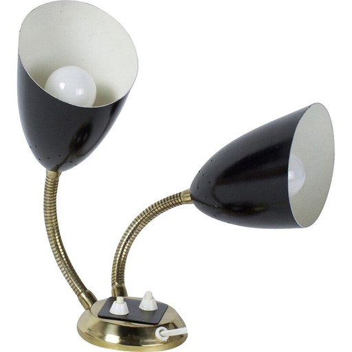 Vintage wall lamp in brass and black lacquered metal, 1950