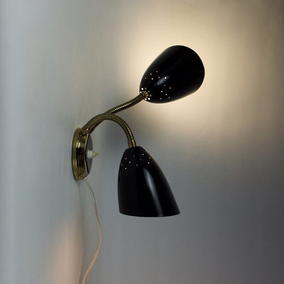 Image 1 of Vintage wall lamp in brass and black lacquered metal, 1950