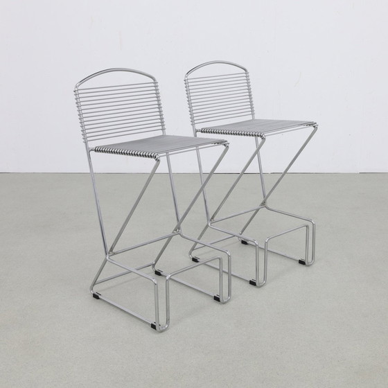 Image 1 of 2X Postmodern Bar Stool In Chromed Metal, 1980s