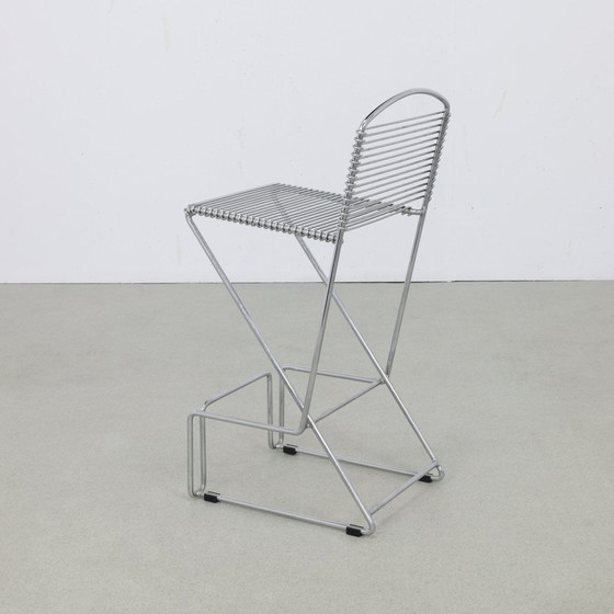 Image 1 of 2X Postmodern Bar Stool In Chromed Metal, 1980s