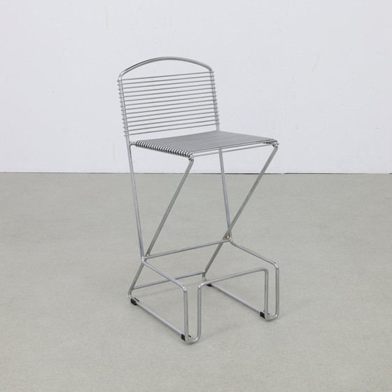 Image 1 of 2X Postmodern Bar Stool In Chromed Metal, 1980s