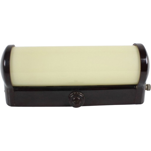 Vintage Art Deco wall lamp in bakelite and glass, Czechoslovakia 1930s