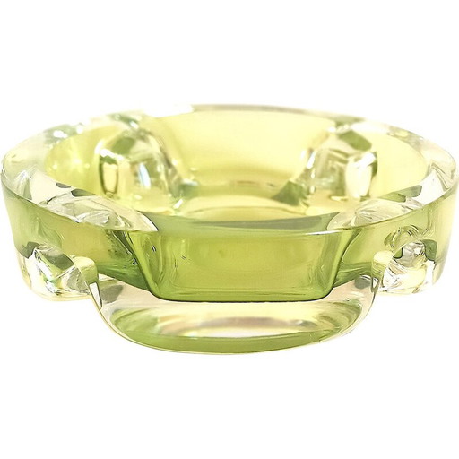 Posacenere vintage in cristallo verde anice Val St Lambert, 1970