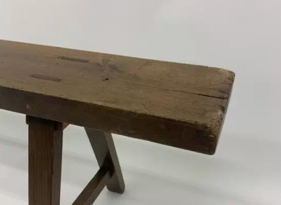 Image 1 of Brutalist solid wooden bench, 1970’s