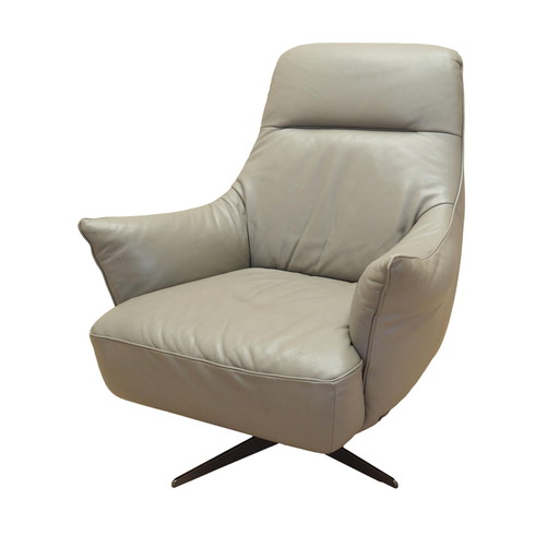 Leather Swivel Armchair, Italian Design, 1990S, Manufacture: Natuzzi