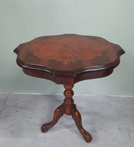 Image 1 of Vintage Italian Walnut Side Table Plant Table With Inlay.