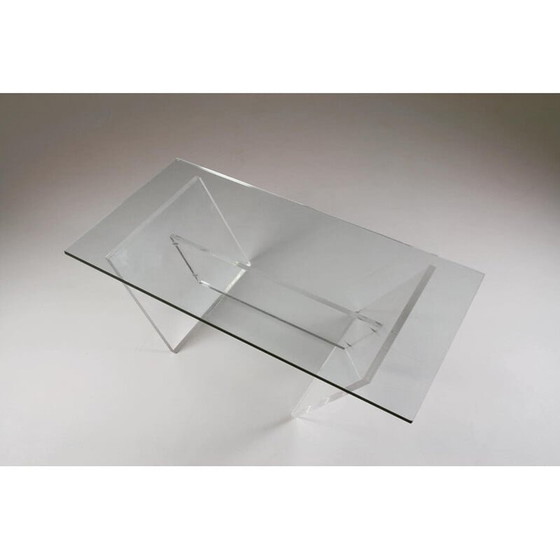 Image 1 of Vintage coffee table " Les invisibles du marais " in plexiglas and glass, France 1980