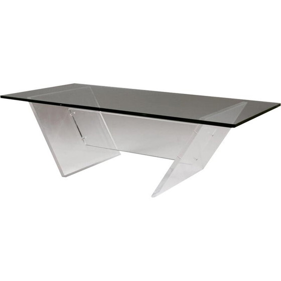 Image 1 of Vintage coffee table " Les invisibles du marais " in plexiglas and glass, France 1980