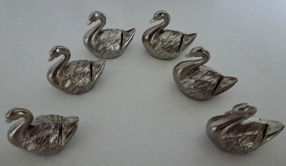 Image 1 of Set Of 6 Name Card Holders - Silver Plated - Swans