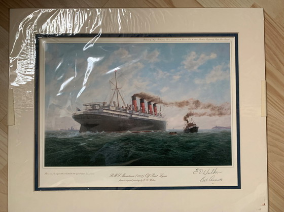 Image 1 of Signed Limited Print E D Walker- Rms Mauretania (1907)