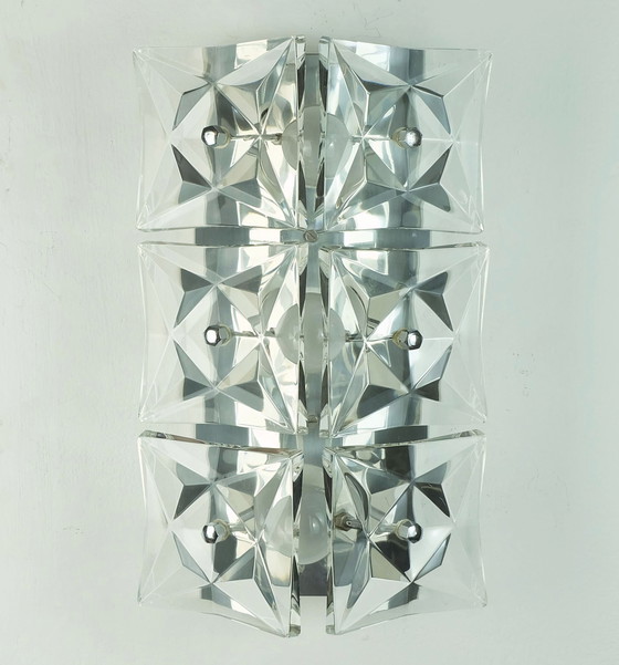 Image 1 of Kinkeldey Mid Century Sconce Crystal Glass And Chrome 6 Glass Prisms 1960S