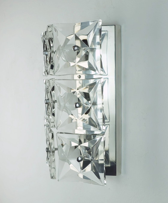 Image 1 of Kinkeldey Mid Century Sconce Crystal Glass And Chrome 6 Glass Prisms 1960S