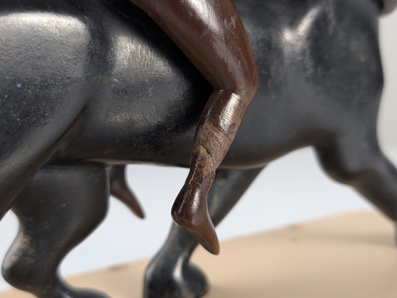 Image 1 of Ariadna y la pantera, escultura Art Déco en madera y latón, década de 1920