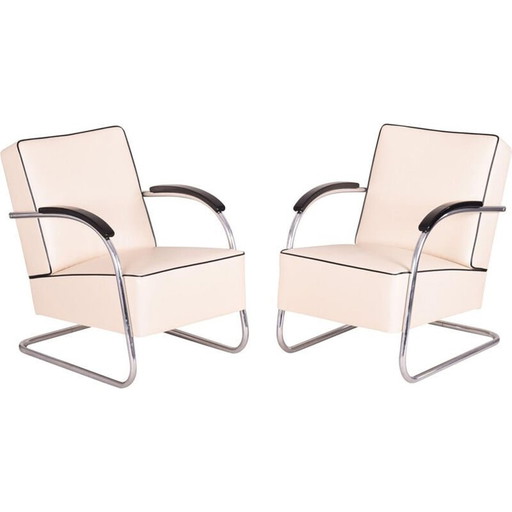 Pair of vintage white Bauhaus armchairs by Mucke Melder, 1930s