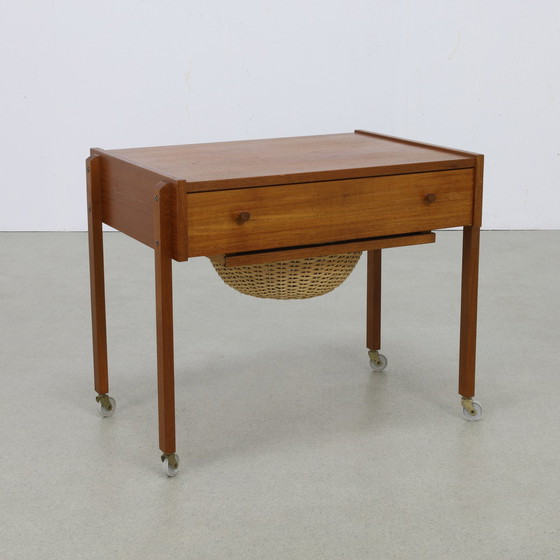 Image 1 of Sewing Table/Side Table With Rattan Basket, 1960S