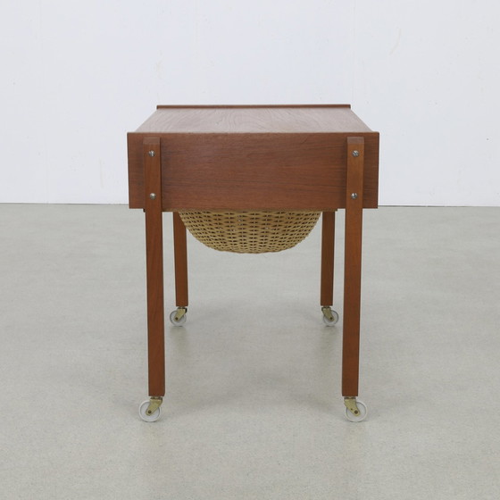 Image 1 of Sewing Table/Side Table With Rattan Basket, 1960S