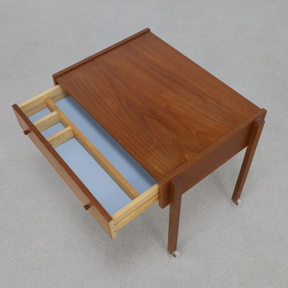 Image 1 of Sewing Table/Side Table With Rattan Basket, 1960S