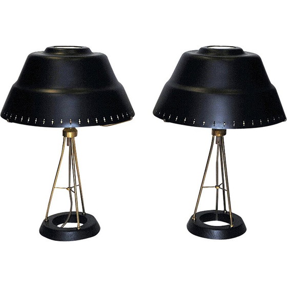 Image 1 of Pair of vintage black metal table lamps by Uppsala Armaturfabriks, 1950