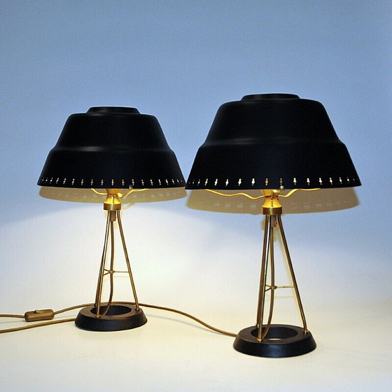 Image 1 of Pair of vintage black metal table lamps by Uppsala Armaturfabriks, 1950