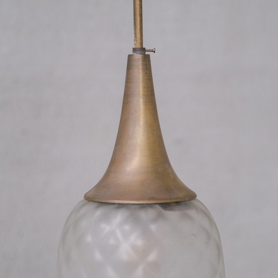 Image 1 of Lampada a sospensione vintage in ottone e vetro, Francia 1950