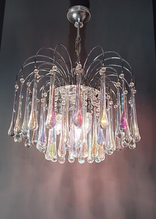 Lámpara de araña vintage de Murano con forma de lágrima de los años setenta