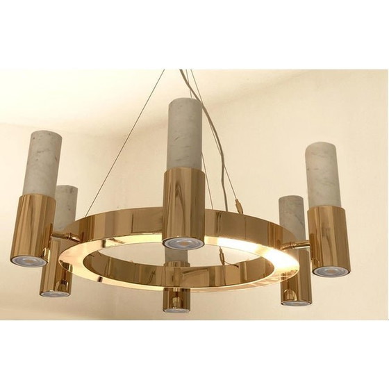 Image 1 of Contemporary Carrara Marble Gold Ring Chandelier