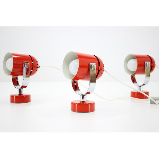Image 1 of Set of 3 vintage red wall lamps, Czechoslovakia 1970