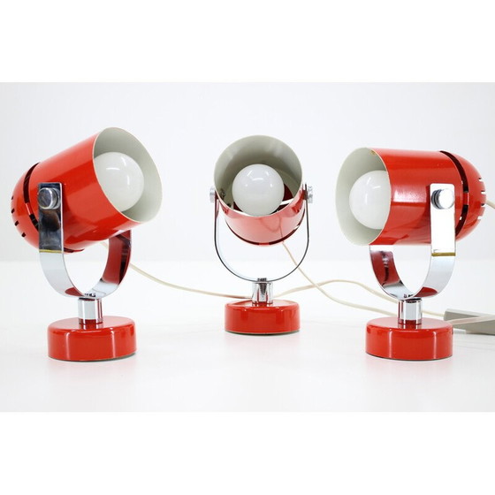 Image 1 of Set of 3 vintage red wall lamps, Czechoslovakia 1970