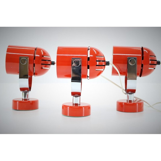 Image 1 of Set of 3 vintage red wall lamps, Czechoslovakia 1970