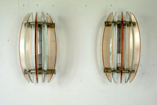 Pair Of Thick Glass Sconces By Veca, Italy, 1960S