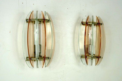 Pair Of Thick Glass Sconces By Veca, Italy, 1960S