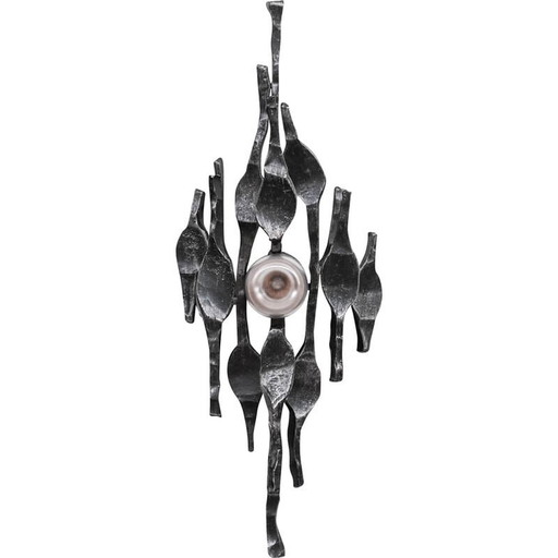 Brutalist vintage iron wall lamp, Belgium 1970s