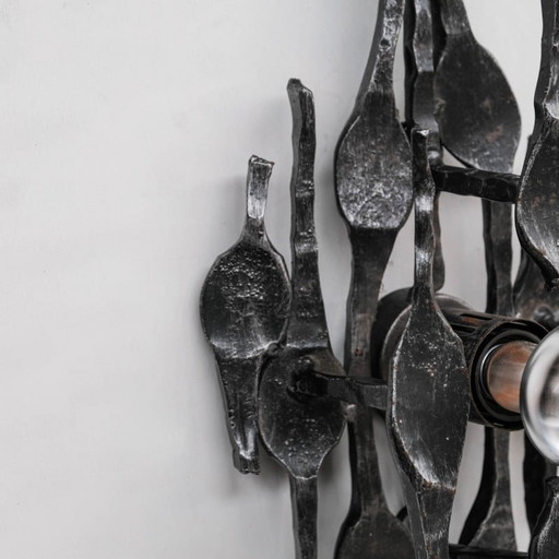 Brutalist vintage iron wall lamp, Belgium 1970s