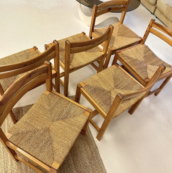 Image 1 of Set Of 6 Scandinavian Papercord & Pine Wood Dining Chairs - Børge Mogensen Design