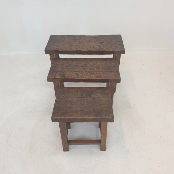 Image 1 of Vintage Brutalist wooden nesting tables, Holland 1960s