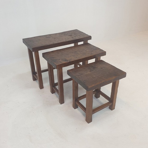 Image 1 of Vintage Brutalist wooden nesting tables, Holland 1960s