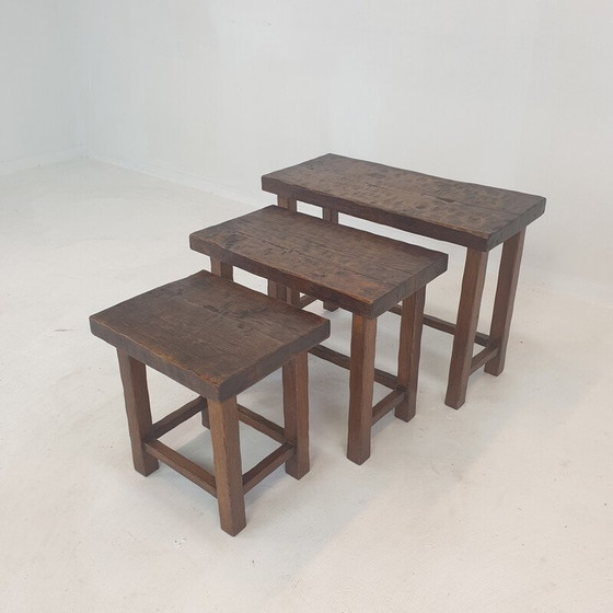 Image 1 of Vintage Brutalist wooden nesting tables, Holland 1960s